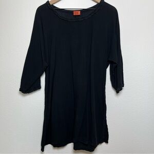 Oh My Gauze Women Cotton‎ Tunic Top Black Large Black 2 Split Hem Lagenlook Half